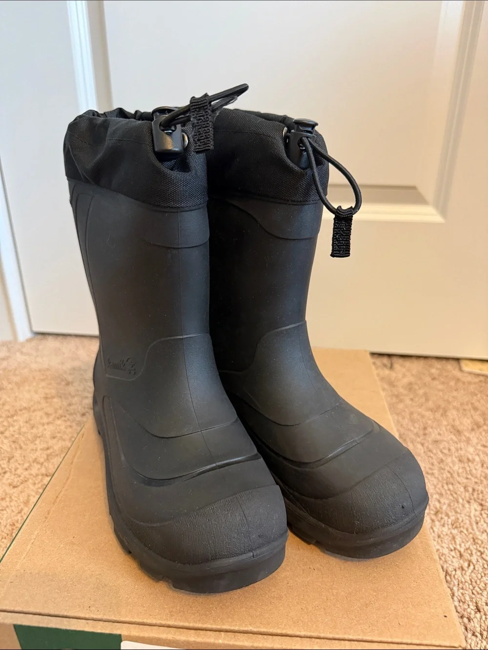 Kamik Black Kids Waterproof Snow Boots with Drawstring Cuff